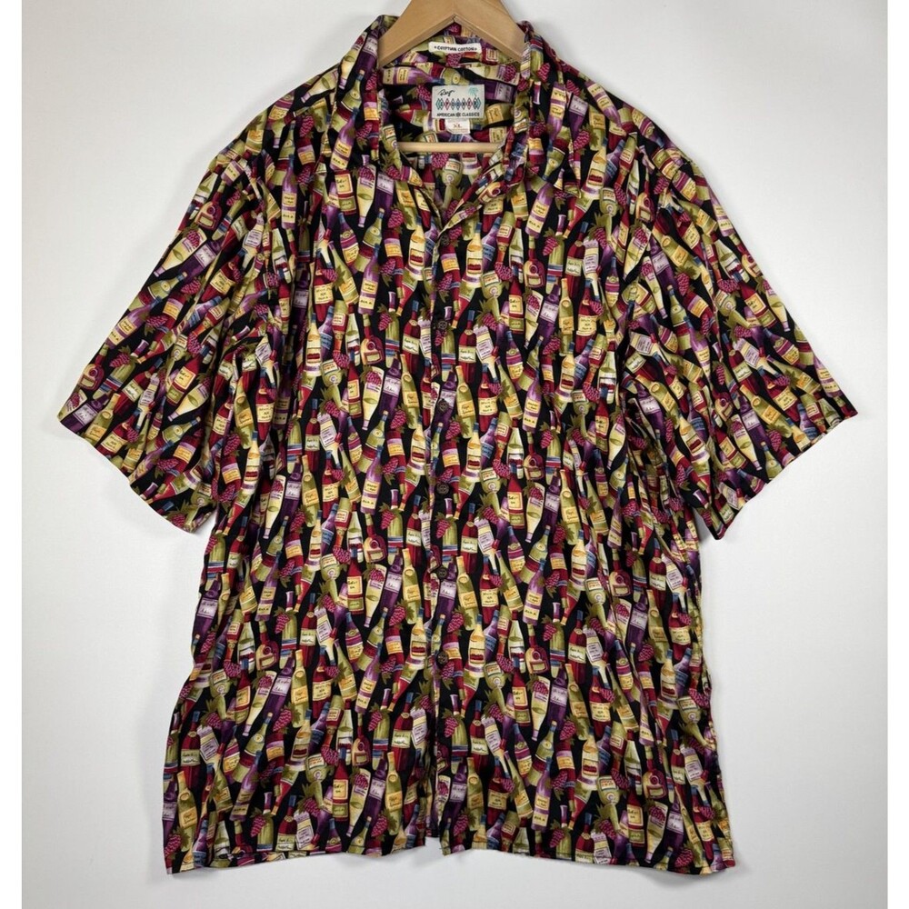 Reyn Spooner Hawaiian‎ Shirt Mens XL Black Wine Bottle Print Tailored in Hawaii
